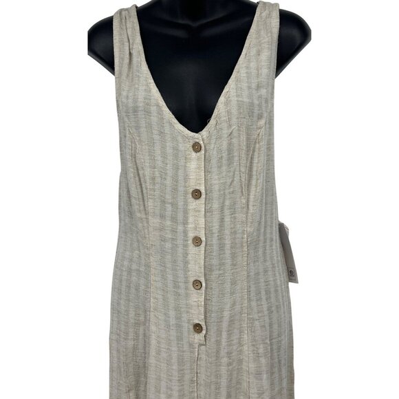 Rip Curl Women Surf Shack Jumpsuit Natural Stripe Button Front Linen Medium New - Picture 2 of 11